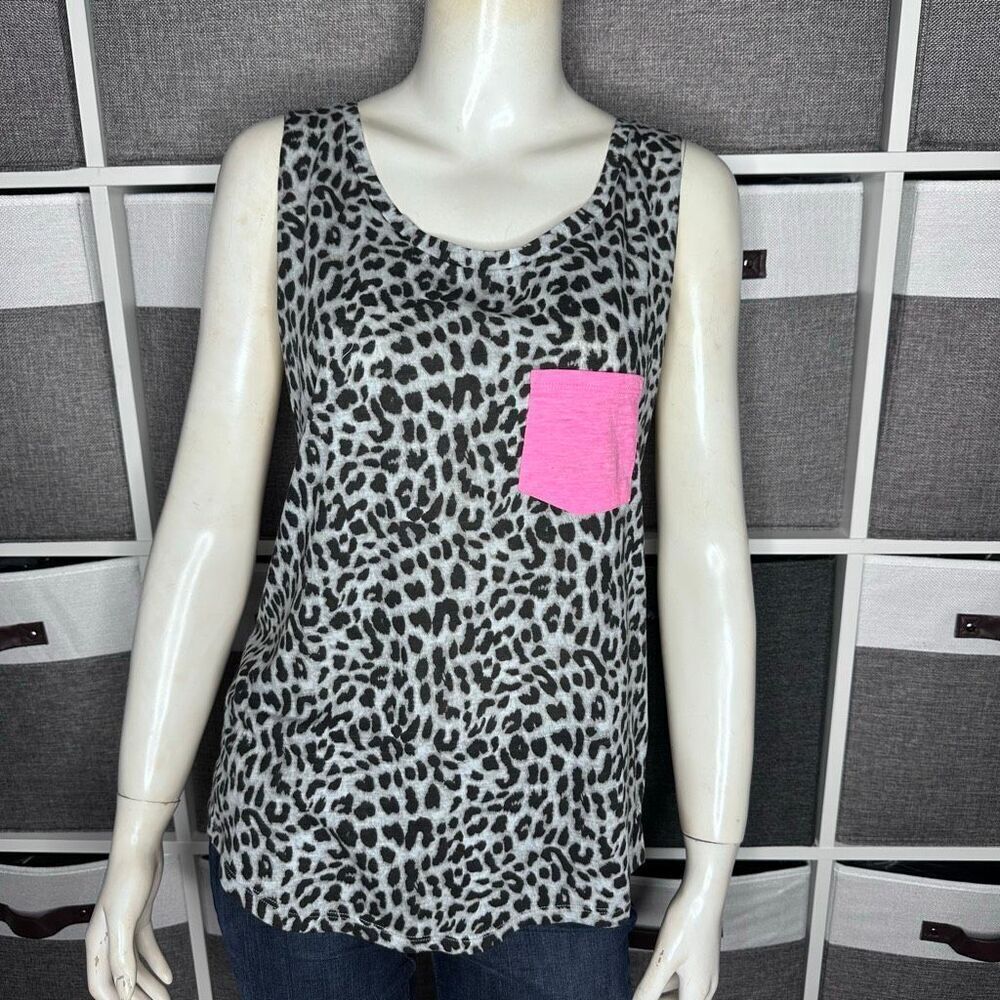 Victoria's Secret Pink Gray Animal Cheetah Pocket Tunic Tank Top Shirt Small